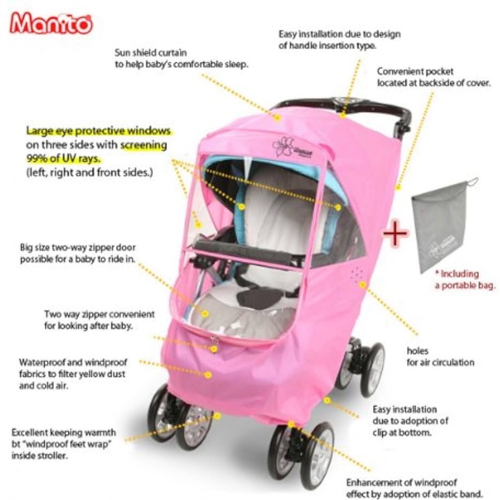 Elegance Plus Stroller Weather Shield/Rain Cover, Baby Pink